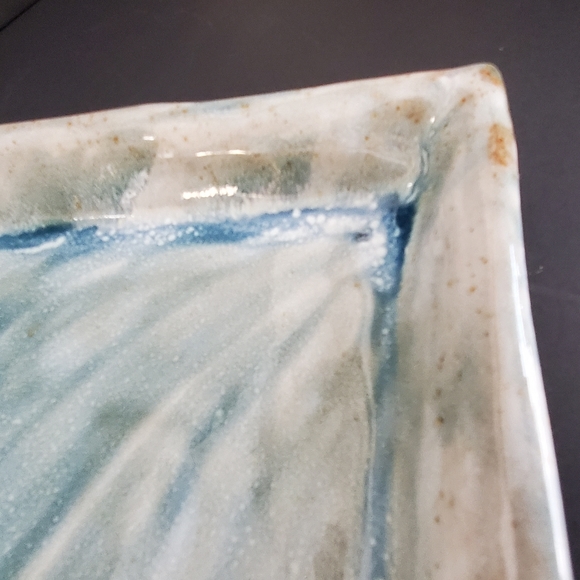 Signed Studio Art Pottery Rectangular Tray Cobalt Blue White Wash Coastal Decor - Picture 6 of 9